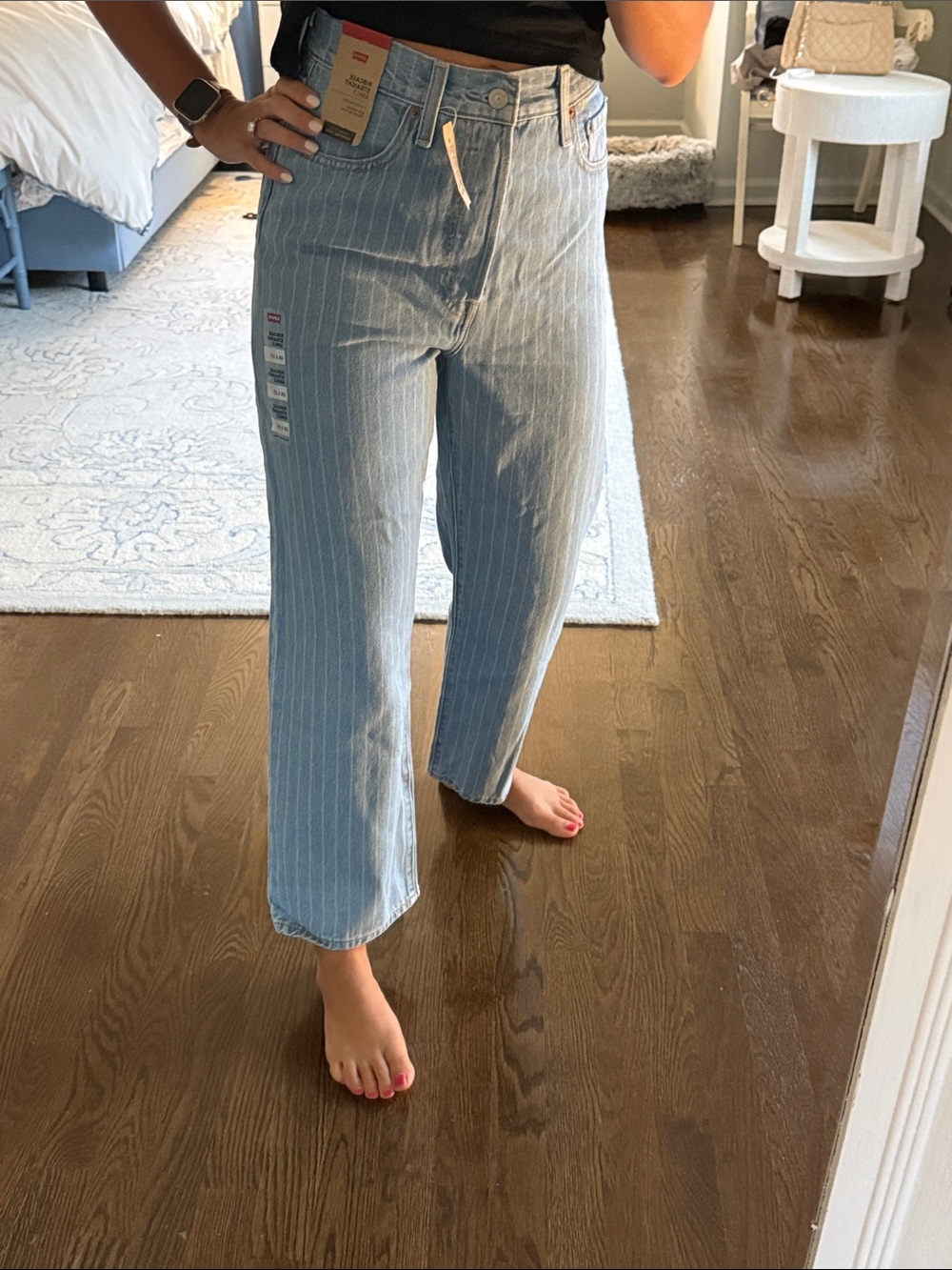 Levi's Light Blue Pinstripe Cropped Jeans